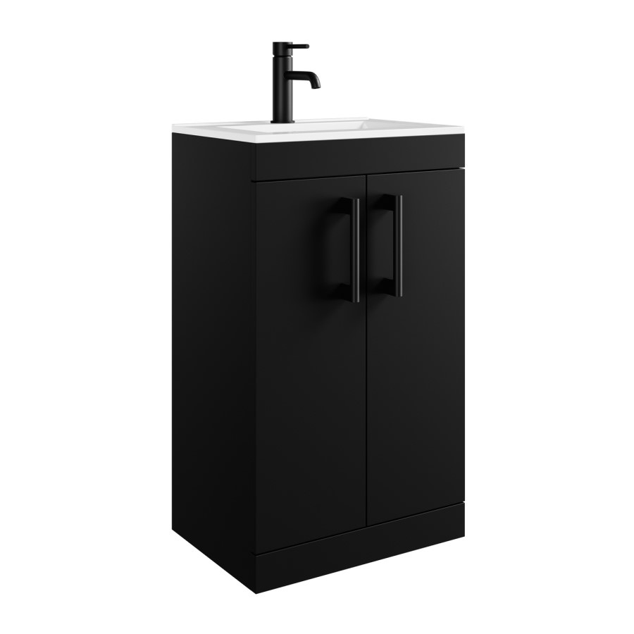 500mm Black Freestanding Cloakroom Vanity Unit with Basin and Black Handles - Ashford