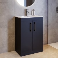 600mm Black Freestanding Vanity Unit with Basin and Brass Handles - Ashford