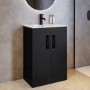 600mm Black Freestanding Vanity Unit with Basin and Black Handles - Ashford