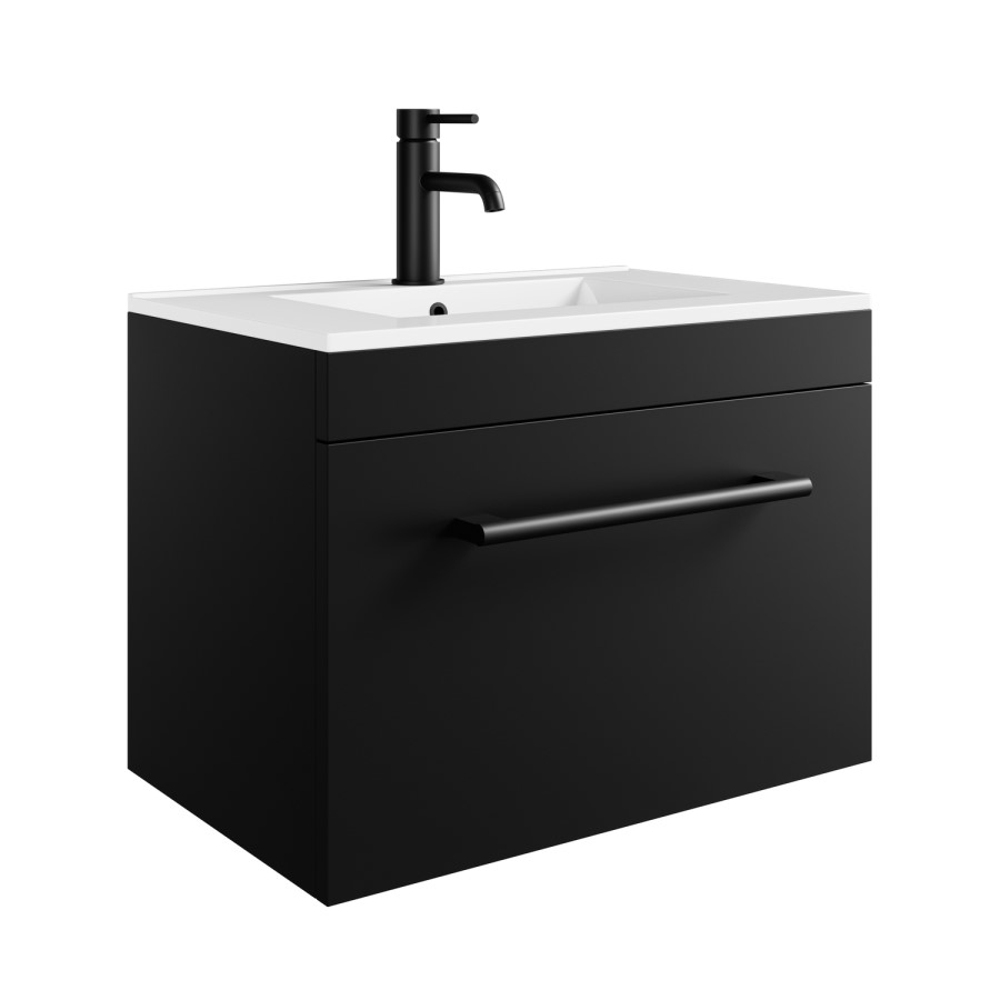 600mm Black Wall Hung Vanity Unit with Basin and Black Handle - Ashford