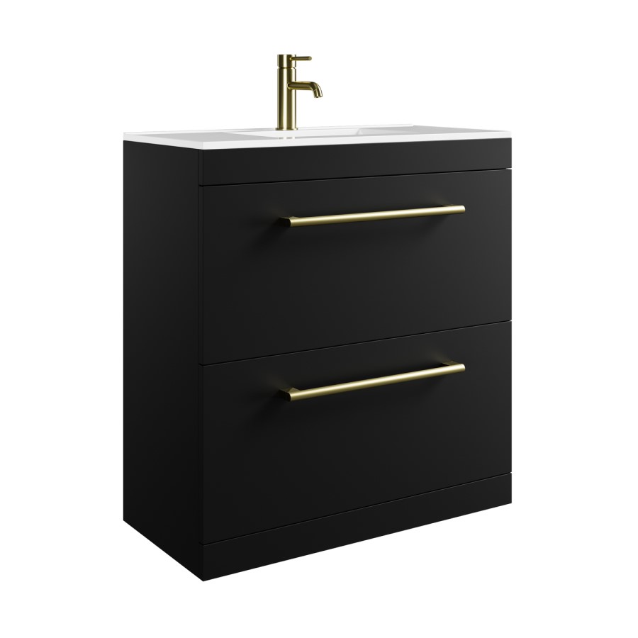 800mm Black Freestanding Vanity Unit with Basin and Brass Handles - Ashford
