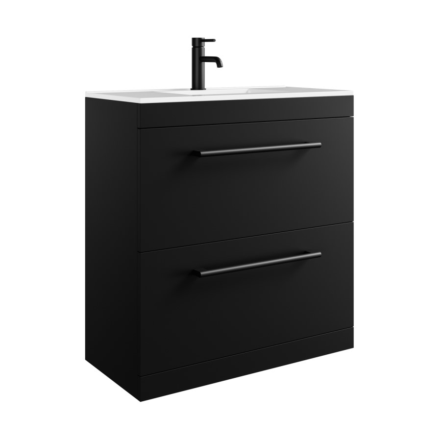 800mm Black Freestanding Vanity Unit with Basin and Black Handles - Ashford