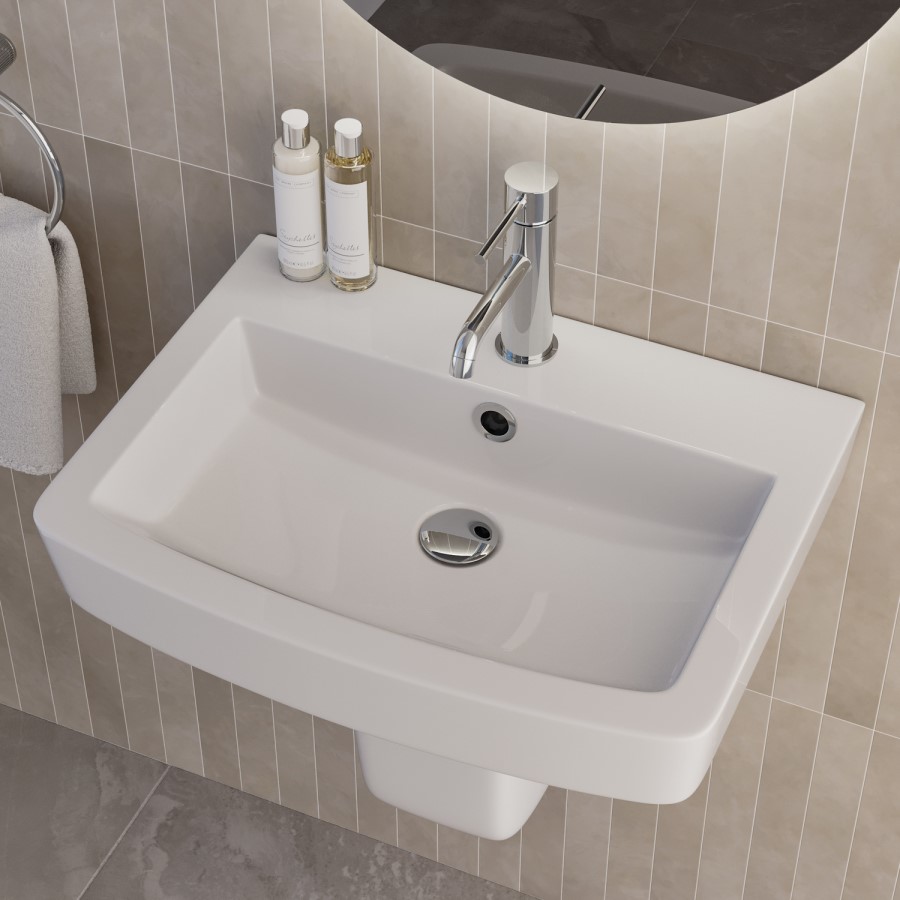 570mm Semi Pedestal Basin with 1 Tap Hole - Ashford