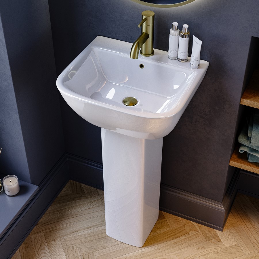 Modern Cloakroom Full Pedestal Basin 450mm - Atlanta