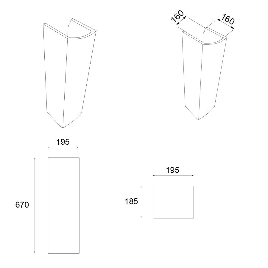 Modern Cloakroom Full Pedestal Basin 450mm - Atlanta