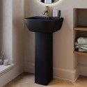 BUN/ATL450MB/99722 Matt Black Full Pedestal Cloakroom Basin with 1 Tap Hole 450mm - Atlanta