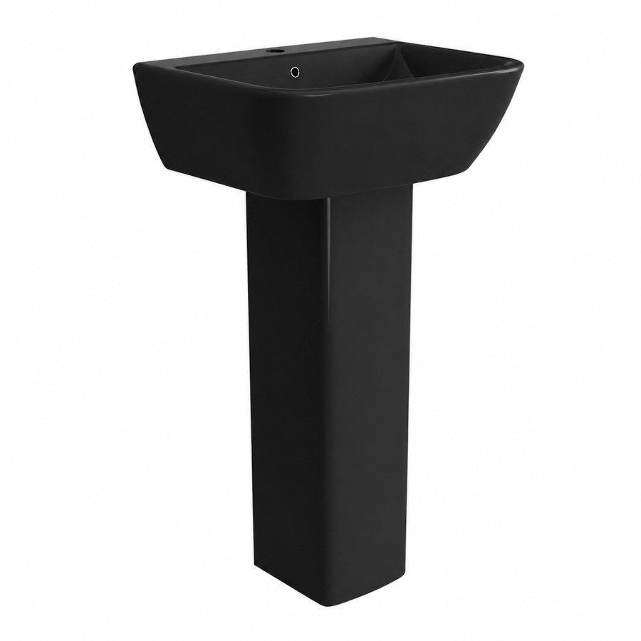 Matt Black Full Pedestal Cloakroom Basin with 1 Tap Hole 450mm - Atlanta