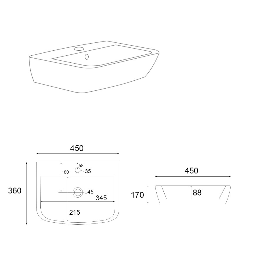 450mm Full Pedestal Cloakroom Basin with 1 Tap Hole - Atlanta