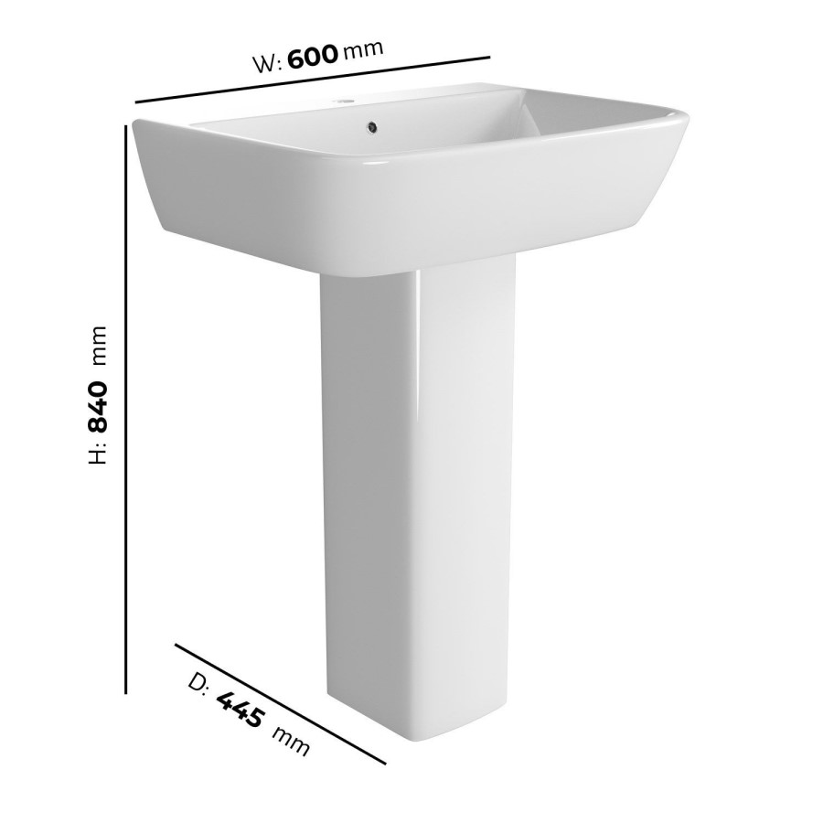 Modern Full Pedestal Basin 600mm - Atlanta