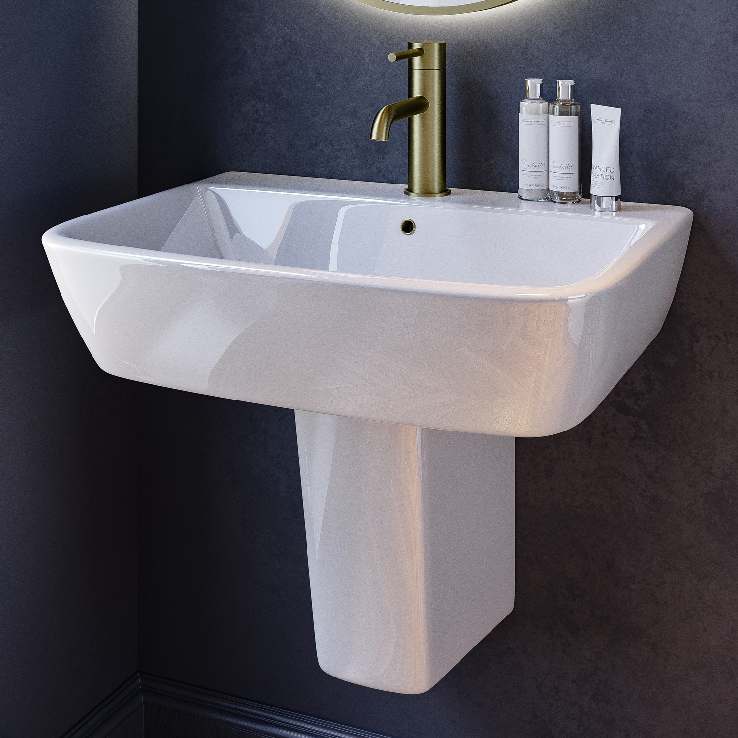 Atlanta White 600Mm Semi Pedestal Basin With 1 Tap Hole