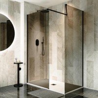 1400x800mm Black Smoked Glass Shower Enclosure for Wet Room & Walk In Shower - Atlas