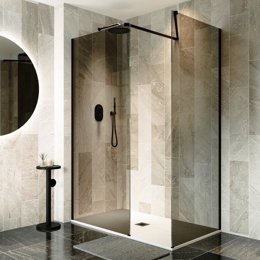 1400x800mm Black Smoked Glass Shower Enclosure for Wet Room & Walk In Shower - Atlas