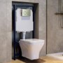 Wall Hung Rimless Toilet with Soft Close Seat, Brushed Brass Mechanical Flush Plate, 1160mm Frame & Cistern - Austin