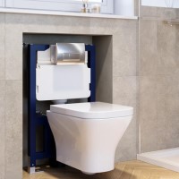 Wall Hung Rimless Toilet with Soft Close Seat, Chrome Pneumatic Flush Plate, 820mm Frame & Cistern - Austin