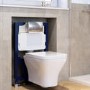 Wall Hung Rimless Toilet with Soft Close Seat, Chrome Pneumatic Flush Plate, 820mm Frame & Cistern - Austin