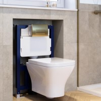 Wall Hung Rimless Toilet with Soft Close Seat, Brushed Brass Pneumatic Flush Plate, 820mm Frame & Cistern - Austin