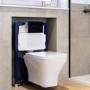 Wall Hung Rimless Toilet with Soft Close Seat, Black Glass Pneumatic Flush Plate, 820mm Frame & Cistern - Austin