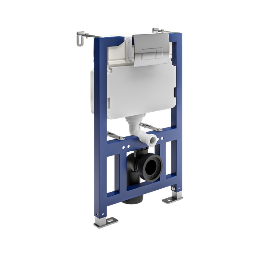 Wall Hung Rimless Toilet with Soft Close Seat, Chrome Pneumatic Flush Plate, 820mm Frame & Cistern - Austin