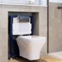 Wall Hung Rimless Toilet with Soft Close Seat, Gunmetal Grey Pneumatic Flush Plate, 820mm Frame & Cistern - Austin