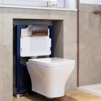 Wall Hung Rimless Toilet with Soft Close Seat, Brushed Bronze Pneumatic Flush Plate, 820mm Frame & Cistern - Austin