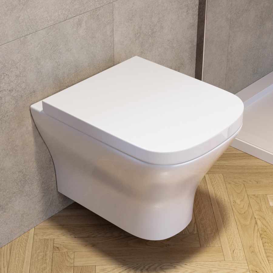 Wall Hung Rimless Toilet with Soft Close Seat, Chrome Pneumatic Flush Plate, 1160mm Frame & Cistern - Austin