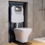 Wall Hung Rimless Toilet with Soft Close Seat, Chrome Pneumatic Flush Plate, 1160mm Frame & Cistern - Austin