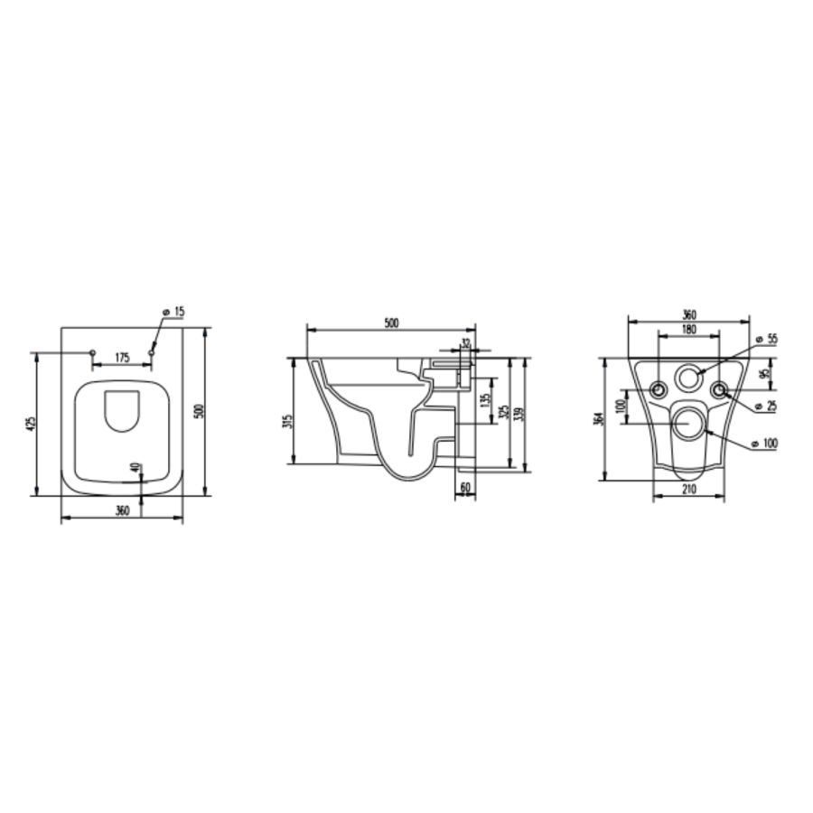 Wall Hung Rimless Toilet with Soft Close Seat, Chrome Pneumatic Flush Plate, 1160mm Frame & Cistern - Austin