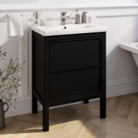 600mm Black Freestanding Vanity Unit with Basin - Avebury 600mm Black Freestanding Vanity Unit with Basin - Avebury