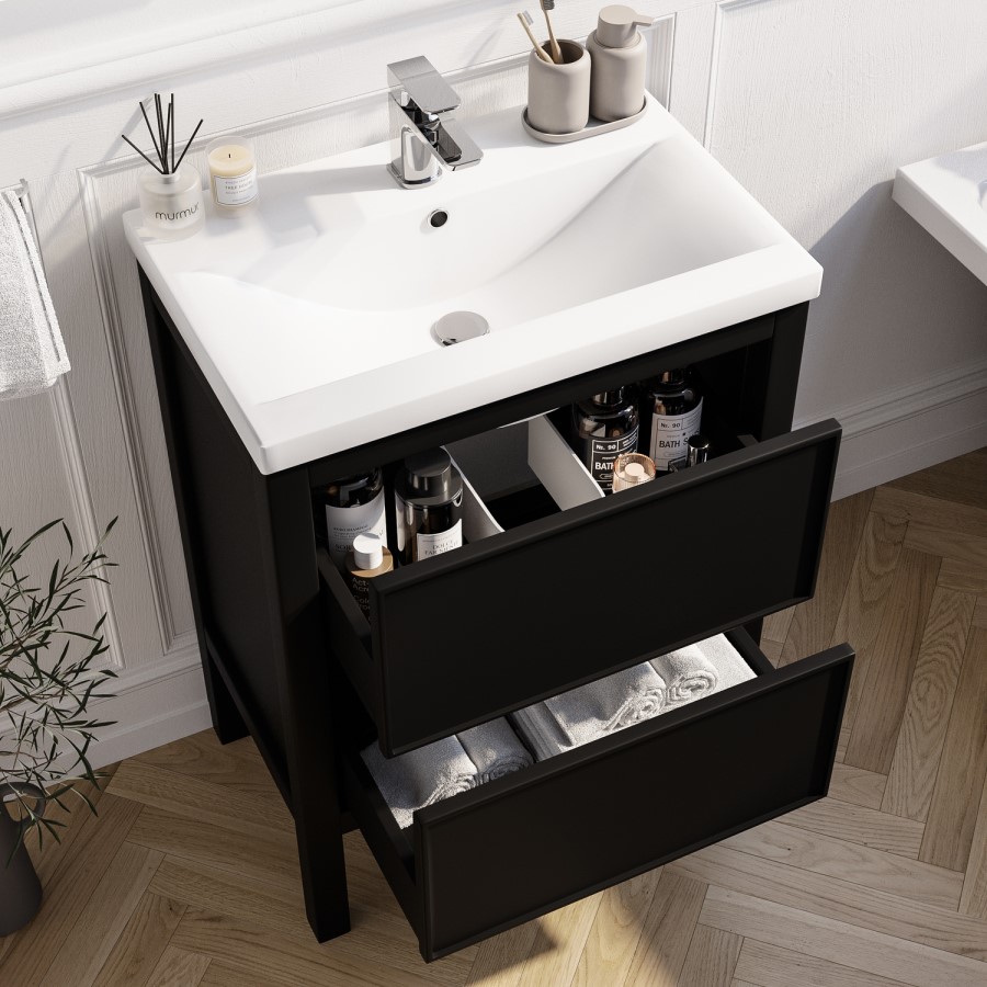 600mm Black Freestanding Vanity Unit with Basin - Avebury