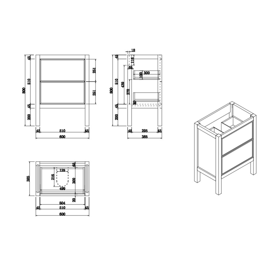600mm Black Freestanding Vanity Unit with Basin - Avebury