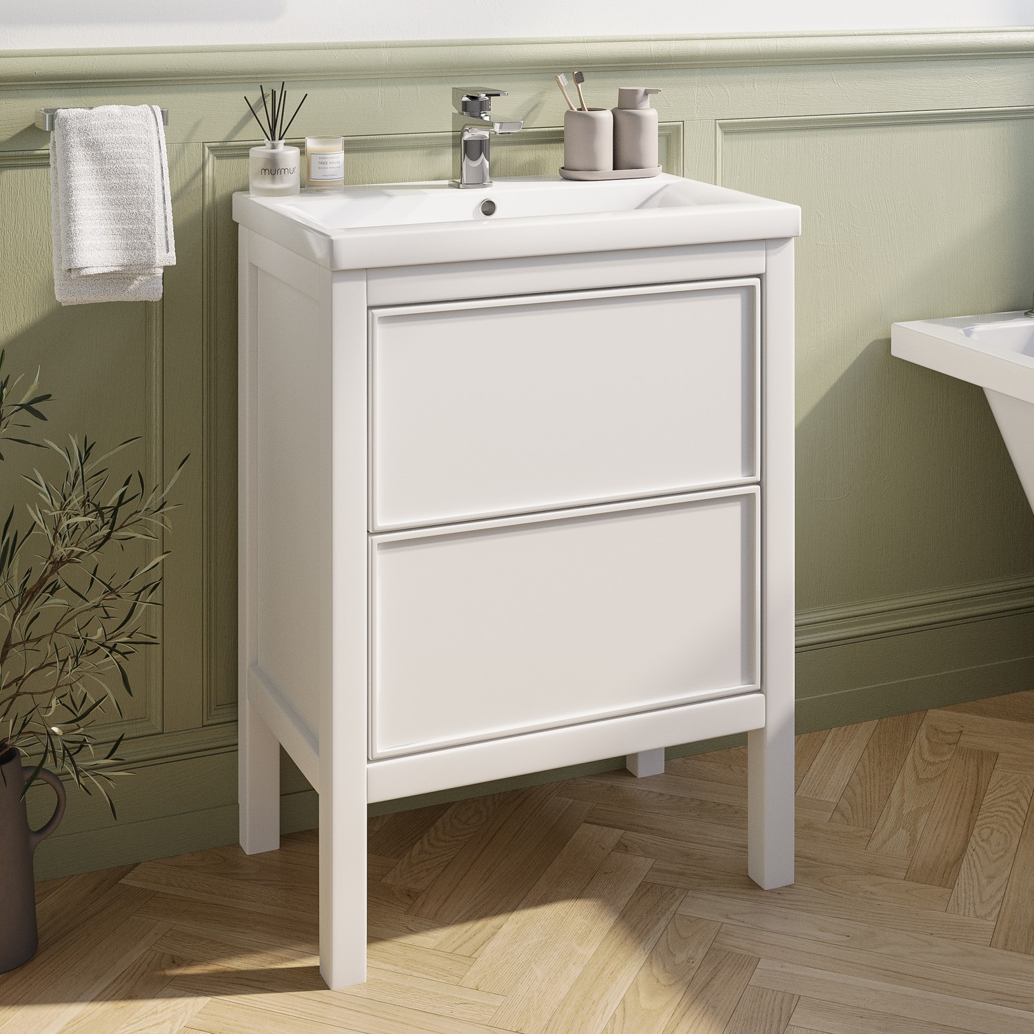 Avebury White 600Mm Freestanding Vanity Unit With Basin