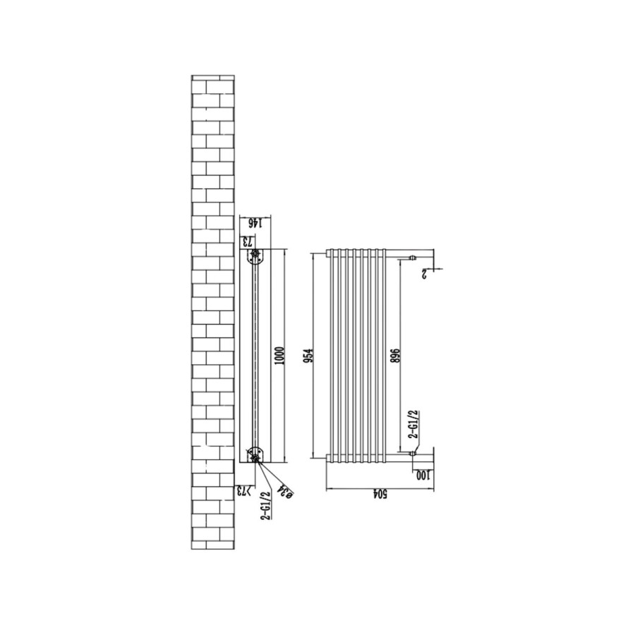 White Horizontal Floor Standing Radiator 500 x 1000mm - Azuma