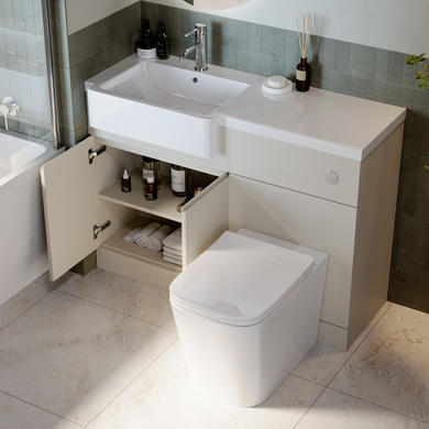 1100mm Beige Left Hand Toilet and Sink Unit with Square Toilet and Chrome Fittings - Bali