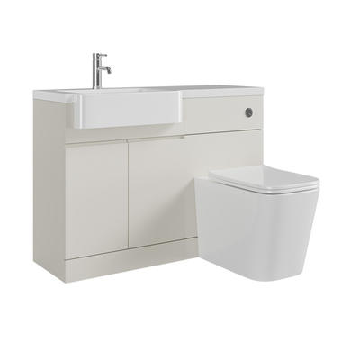 1100mm Beige Left Hand Toilet and Sink Unit with Square Toilet and Chrome Fittings - Bali
