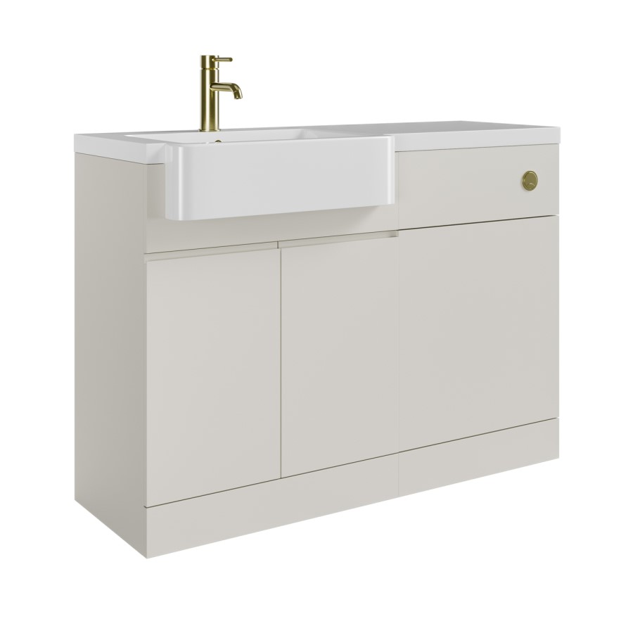 1100mm Beige Left Hand Toilet and Sink Unit with Brass Fittings - Unit & Basin Only - Bali