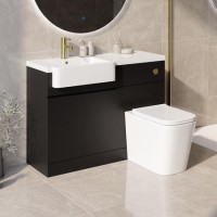 1100mm Black Left Hand Toilet and Sink Unit with Square Toilet and Brass Fittings - Bali 1100mm Black Left Hand Toilet and Sink Unit with Square Toilet and Brass Fittings - Bali