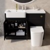 1100mm Black Toilet and Sink Unit Left Hand and Round Toilet with Brass Fittings - Bali