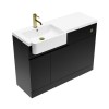 1100mm Black Toilet and Sink Unit Left Hand and Round Toilet with Brass Fittings - Bali