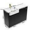 1100mm Black Toilet and Sink Unit Left Hand and Round Toilet with Brass Fittings - Bali
