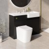 1100mm Black Toilet and Sink Unit Right Hand with Round Toilet and Brass Fittings - Bali