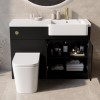 1100mm Black Toilet and Sink Unit Right Hand with Round Toilet and Brass Fittings - Bali