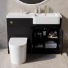 1100mm Black Toilet and Sink Unit Right Hand with Round Toilet and Brass Fittings - Bali