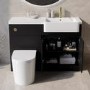 1100mm Black Toilet and Sink Unit Right Hand with Round Toilet and Brass Fittings - Bali