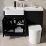 1100mm Black Toilet and Sink Unit Left Hand with Round Toilet and Black Fittings - Bali