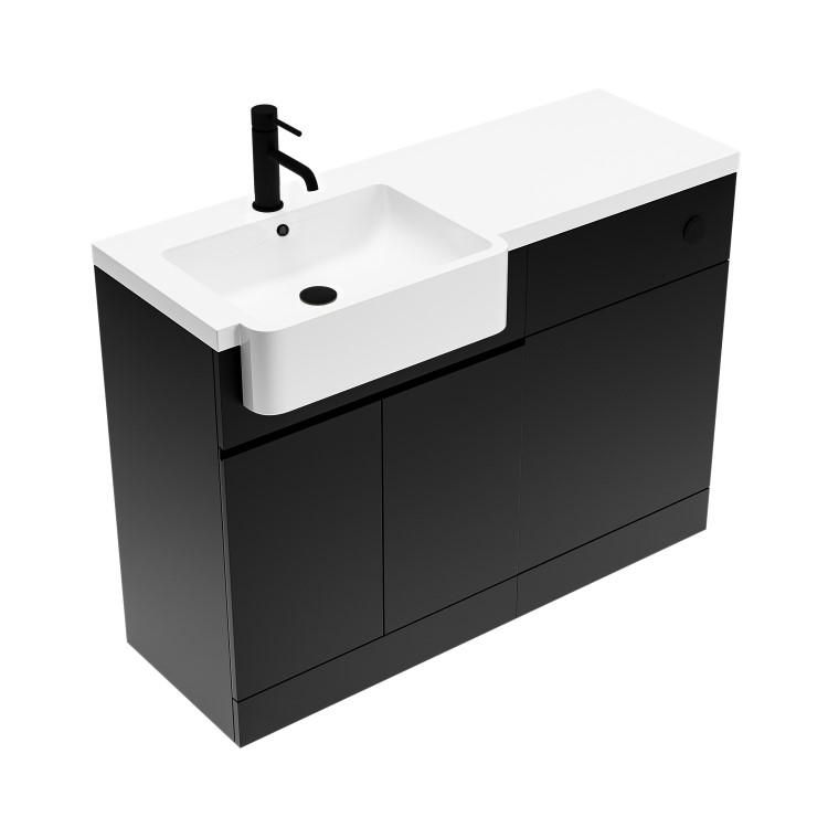 1100mm Black Left Hand Toilet and Sink Unit with Square Toilet and ...