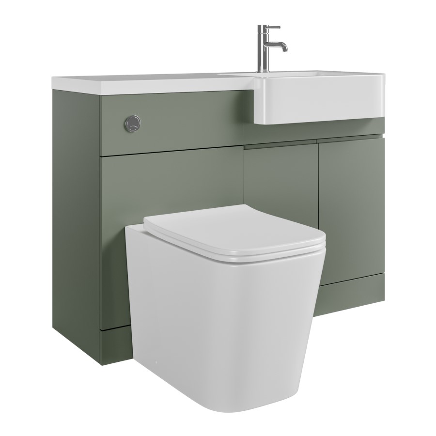 1100mm Green Right Hand Toilet and Sink Unit with Square Toilet and Brass Fittings - Bali