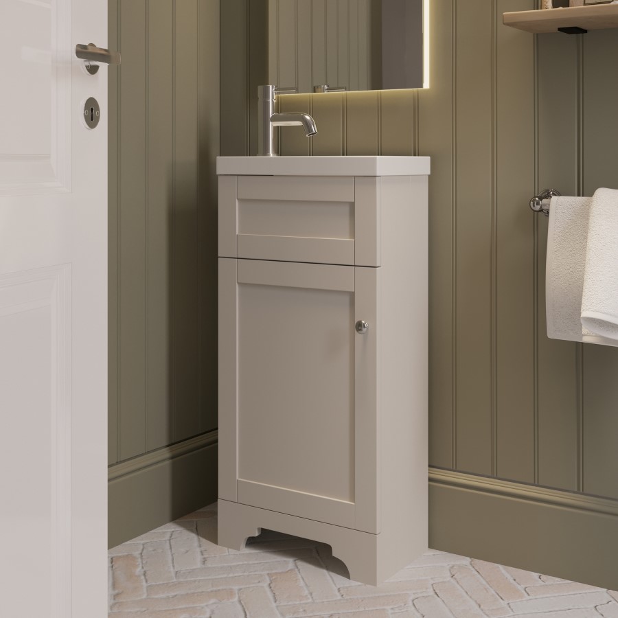 400mm Beige Freestanding Cloakroom Vanity Unit with Basin - Baxenden