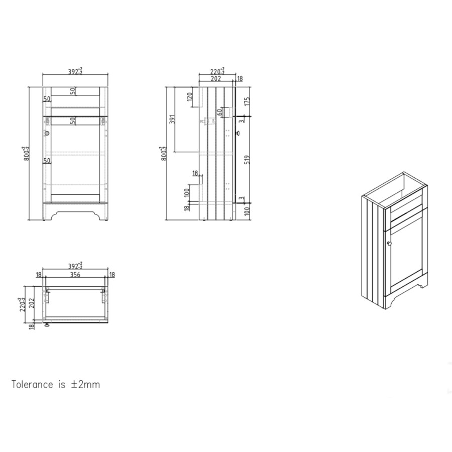 400mm Green Freestanding Cloakroom Vanity Unit with Basin - Baxenden