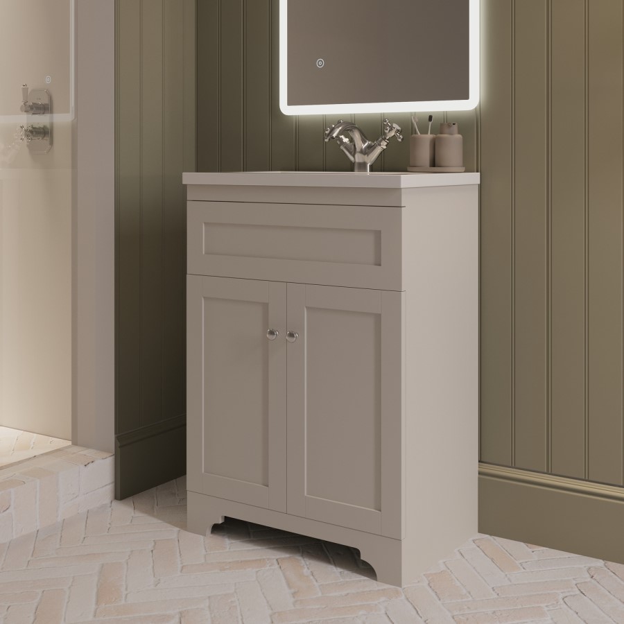 600mm Beige Freestanding Vanity Unit with Basin – Baxenden