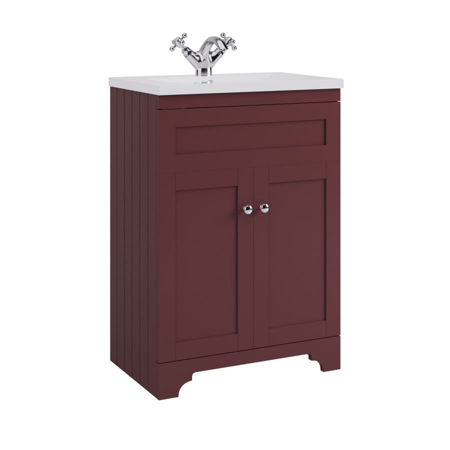 600mm Burgundy Freestanding Vanity Unit with Basin - Baxenden